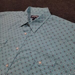 Panhandle Men Western Short Sleeve Shirt XL Blue Geometric Cotton